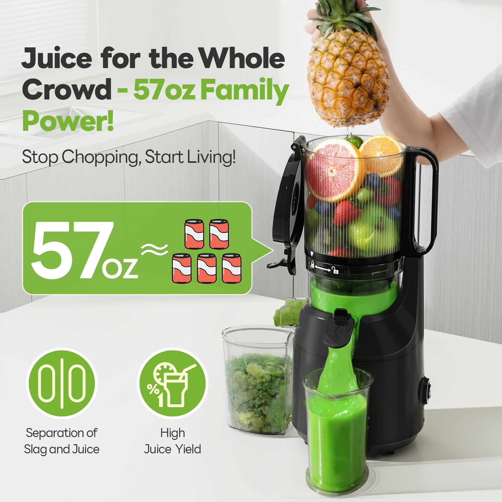 Aeitto Juicer Machines, Cold Press Juicer, 5.3" Extra Large Feed Chute for Whole Vegetables & Fruits, High Juice Yield Juice Maker,  1.7L Large Capacity Slow Masticating Juicer
