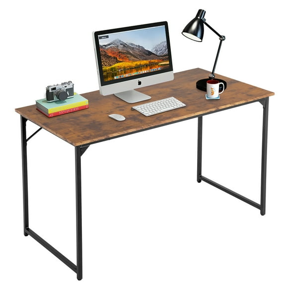 CZMDZH Computer Desk with Adjustable Leg Pads - MDF Board & Black Metal Frame - Home Office, Study Table for Small Spaces,Brown