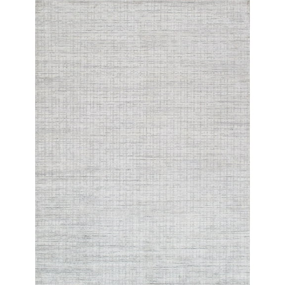 Pasargad Home Slate Collection Hand-Loomed Ivory/Silver Bsilk & Wool Area Rug- 6' 0" X 9' 0"