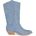 thumbnail image 3 of Ring- Women's Cowboy / Cowgirl Pull On Western Stacked Heel Mid Calf Almond Pointed Toe Boots (Denim Blue, 12), 3 of 6
