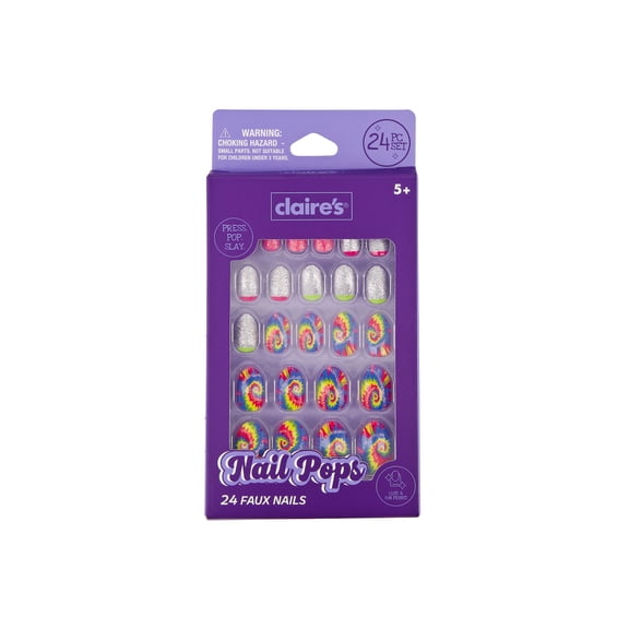Claire's Tie Dye Print Oval Shaped Press-on Nails, 24 Nails