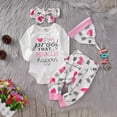 thumbnail image 4 of Uccdo 0-18M Newborn Baby Girls Clothes Infant Baby Letter Printed Romper + Pants + Beanie Hat + Headband Toddler Girl Outfits Set, 4 of 8