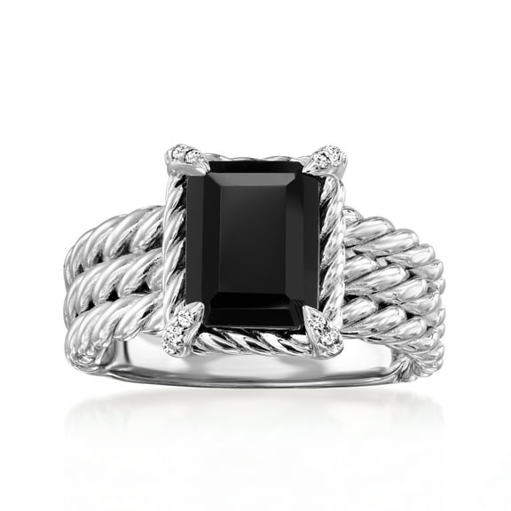 Ross-Simons Onyx 3-Row Ring With White Topaz in Sterling Silver, Women's, Adult