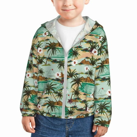 

Vsdgher Colorful Hawaii Palms Kids Sun Protection Hoodie with Zip Rash Guard Tops Children s Long Sleeve Sun Protection Clothing -