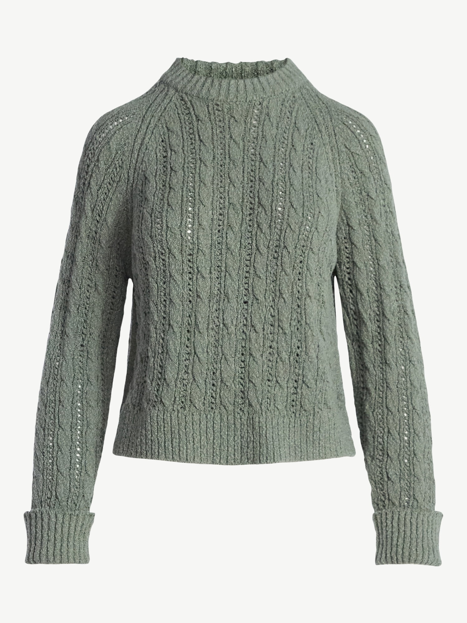 Scoop Women's and Women's Plus Cable Knit Raglan Sweater, Midweight, Sizes XS-XXL