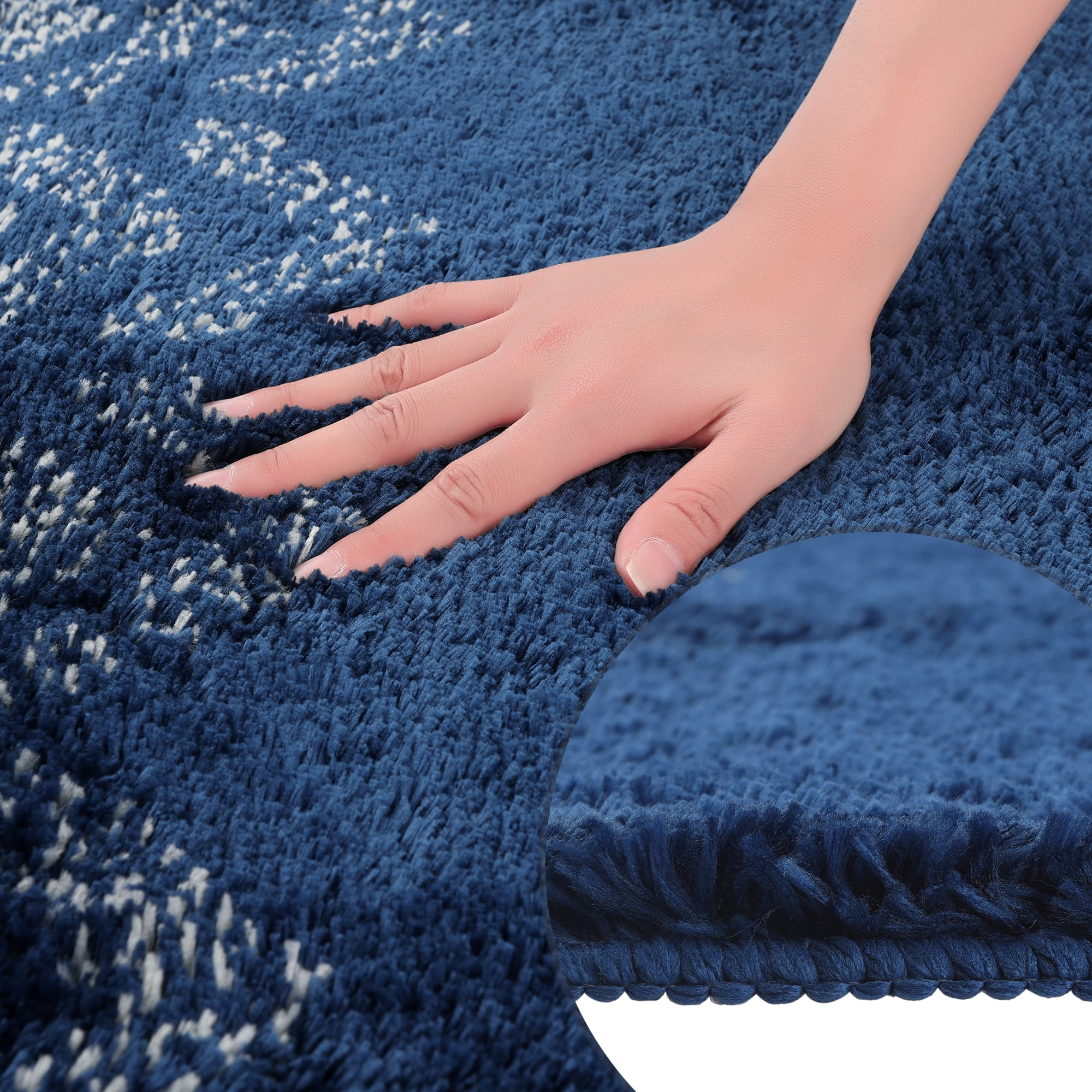 Unique Bargains 2 Pcs Geometric Patterns Bathroom Mats Absorbent Non-Slip Bath Rugs Blue 20" x 32"