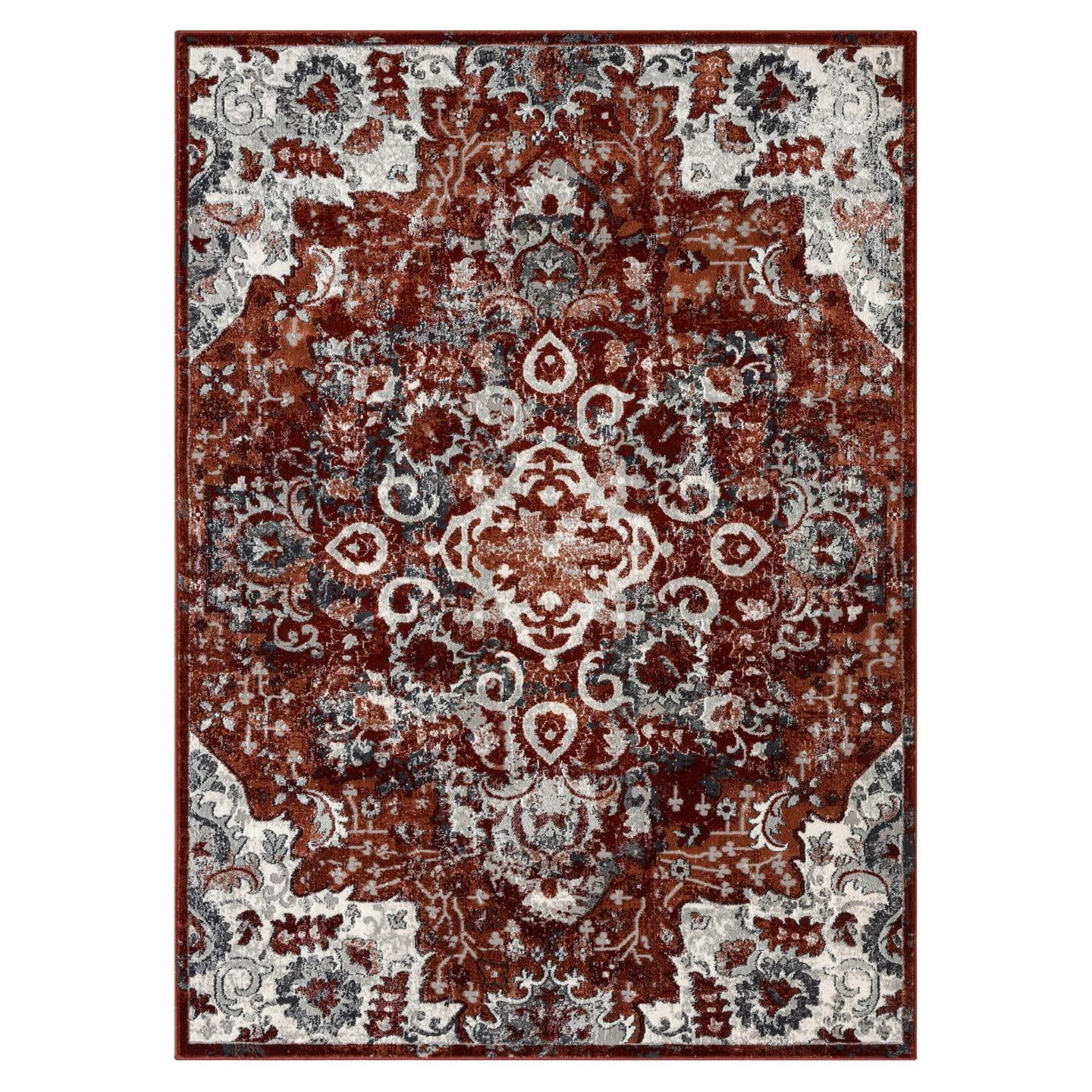 Luxe Weavers Moroccan Red 4x5 Medallion Area Rug, Floral Living Room Carpet