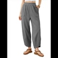 thumbnail image 3 of Pantalones Anchos y Holgados para Mujer, Estilo Palazzo Harén, Informales, con Cintura Elástica y Bolsillos. Gris Oscuro XL, 3 of 10