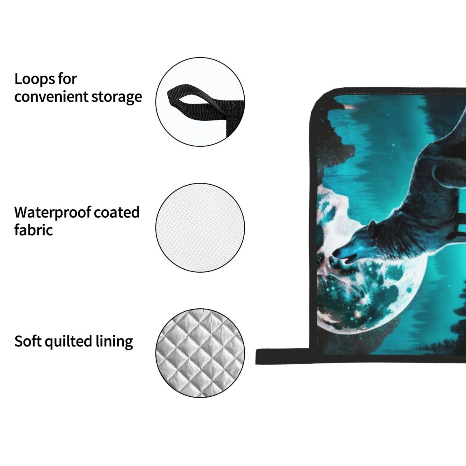 Wolf Howling River Night Moon Cool 4Pcs Oven Mitts and Pot Holders Sets Oven Kitchen Gloves Hot Pads for Cooking BBQ Baking Grilling