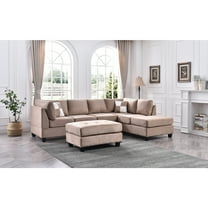 Homestock Elegant Escape L-Shape Sectional Sofa with Button-Tufting, Removable Backs and Pocketed Coil Seating, Track Arm Style, Living Room Sectional Couch -111"D x 78"W x 34"H-Color:Mocha
