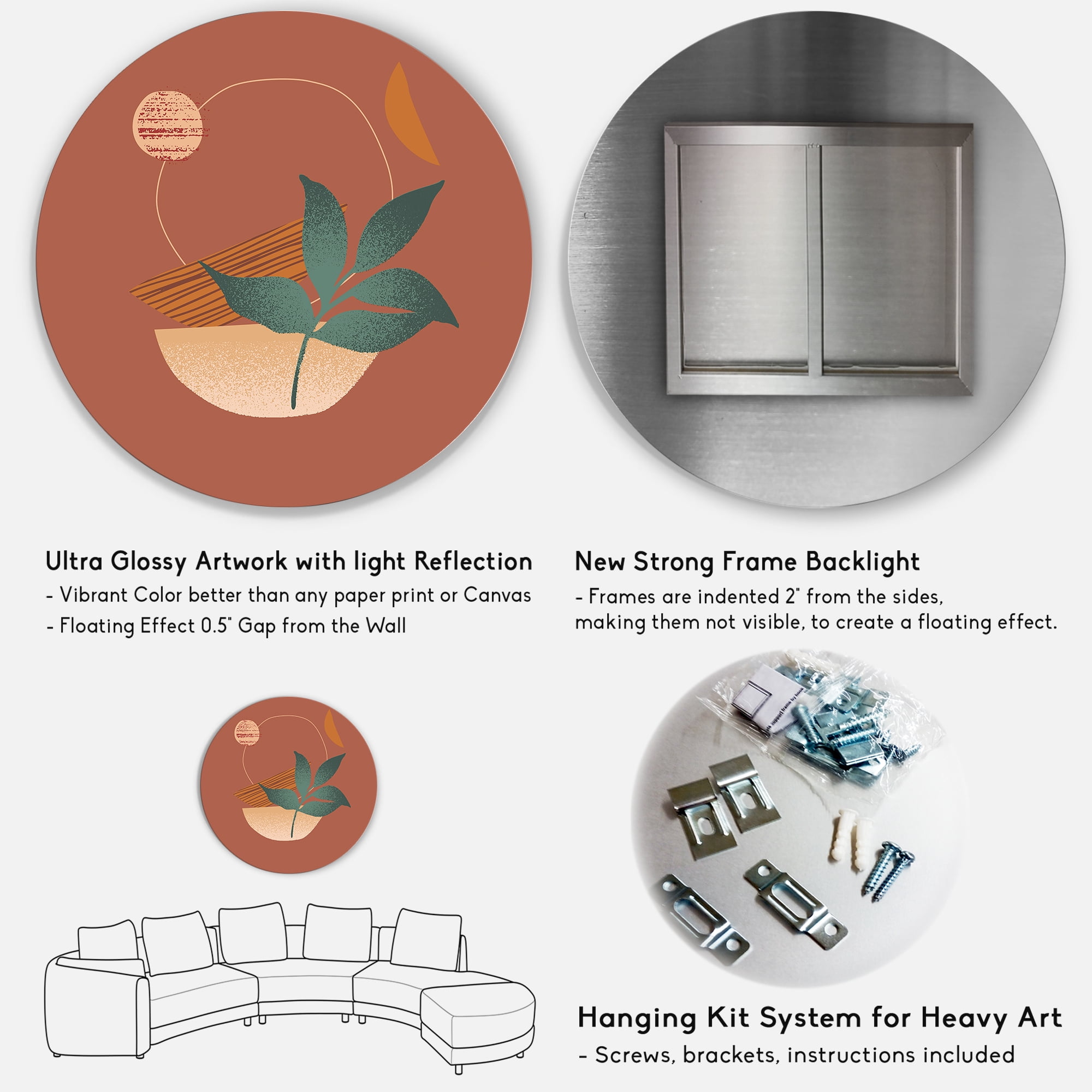 Designart 'Shapes and Tropical Leaf Silhouettes III' Modern Circle Metal Wall Art 23x23 - Disc of 23