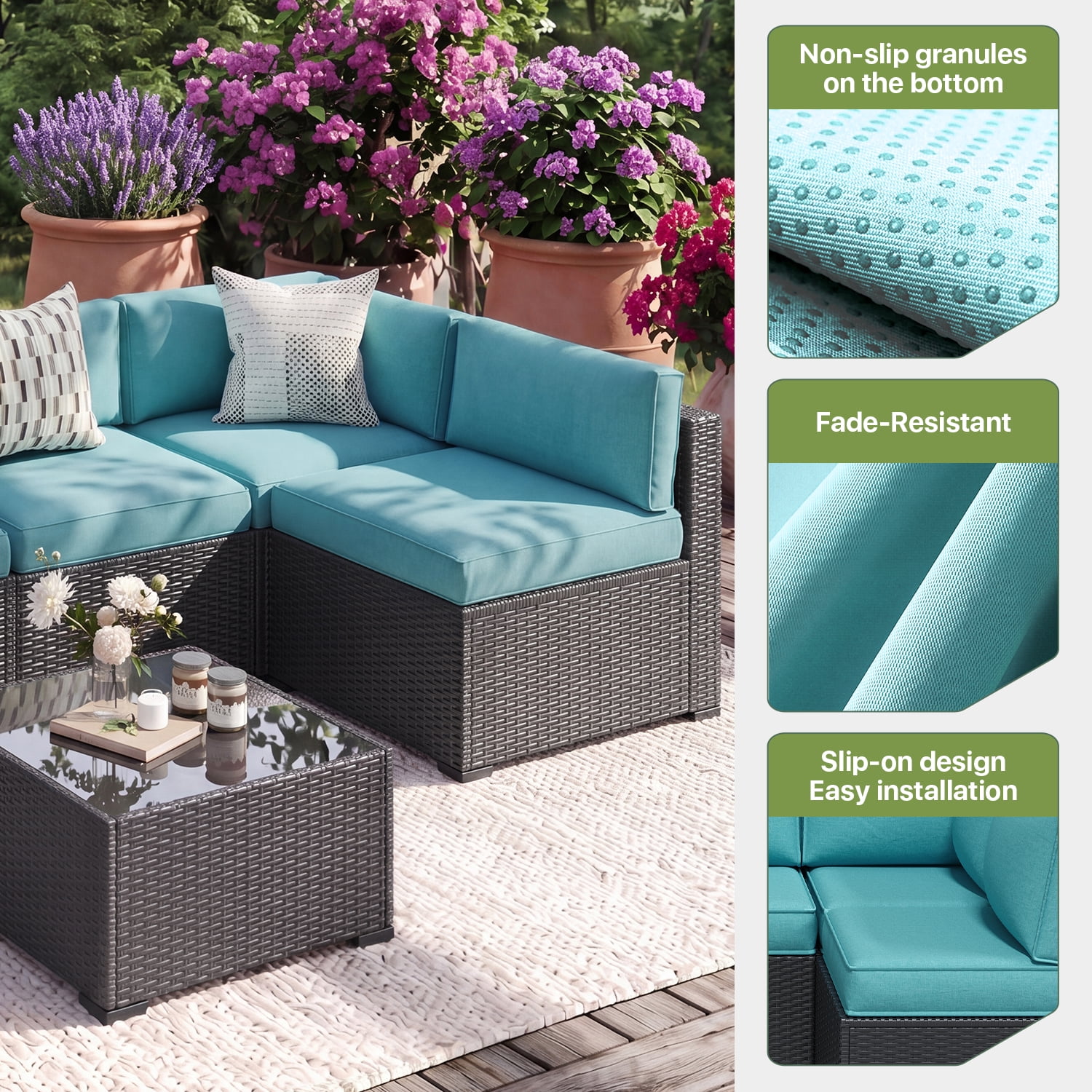BaPiPro 11 Pack Sky Blue Outdoor Patio Sofa Cushion Replacement Covers, Fade‑Proof, Waterproof & Zippered, Wear‑Resistant, Stain‑Resistant Easy‑to‑Clean Slipcovers for Rattan Sectional Furniture