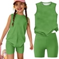 thumbnail image 3 of Summer Outfits for Kids Girls Size 8 Girls 2 Piece Outfits Cute Clothing Sets Vacation Sleeveless Tee Top and Y2K Shorts Athletic Activewear Green 7-8 Years, 3 of 8