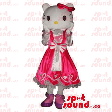 

Kitty Character Plush SPOTSOUND Mascot Dressed In A Pink Dress With A Ribbon - Mascots Hello Kitty