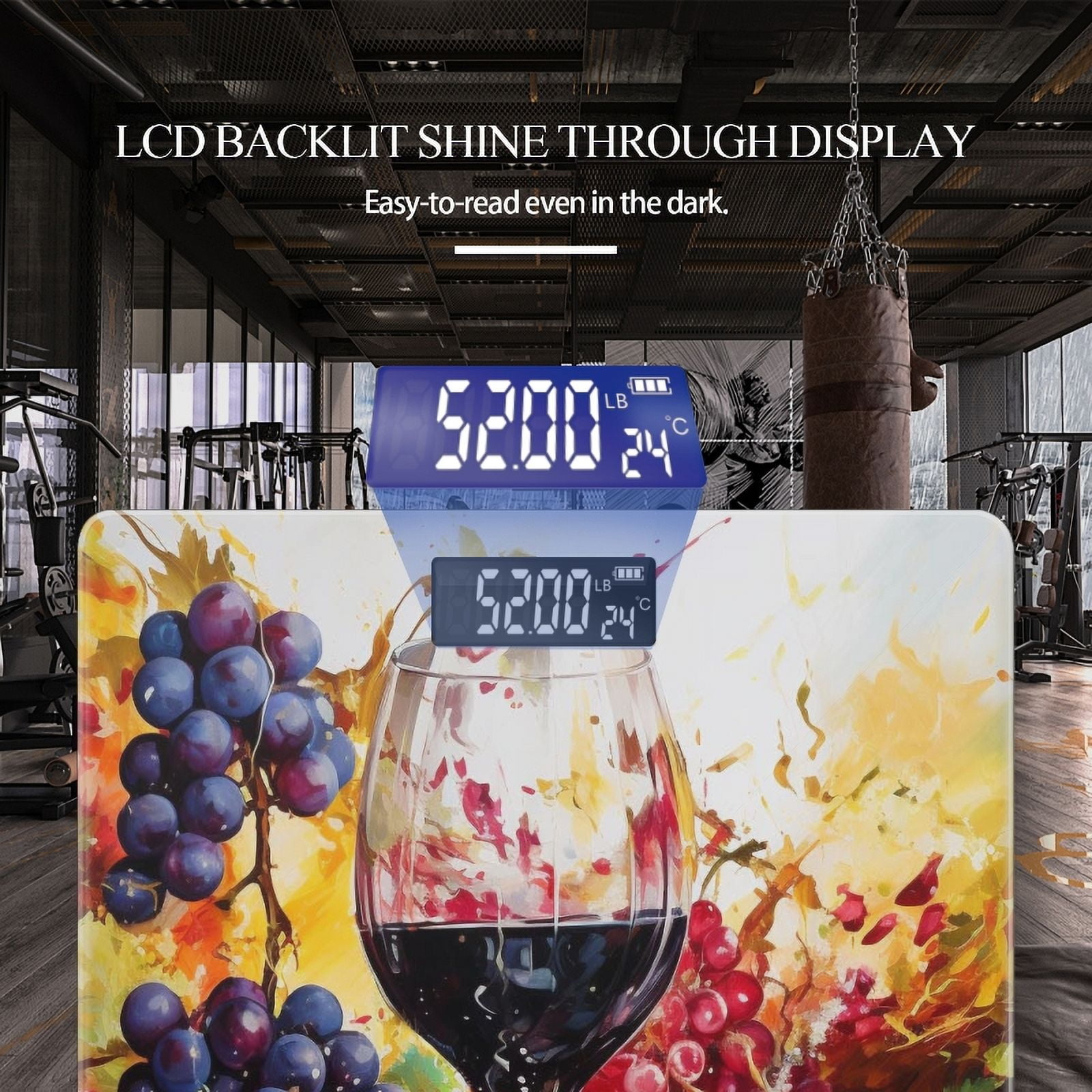Digital Bathroom Scale with Large LCD Display,High Capacity Scale 400 lbs High Precision body fat scale-Oil Painting Of Glass With Red Wine And Grapes