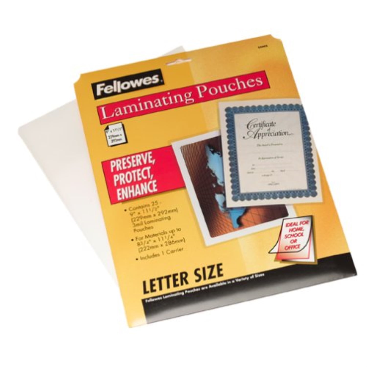 fellowes 3mm letter laminating pouches, 25 pack (52005 )