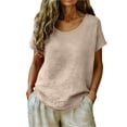thumbnail image 2 of BUIGTTKLOP Cotton Linen Tops for Women Short Sleeve Shirts Crewneck T Shirts Loose Fitted Blouses, 2 of 6
