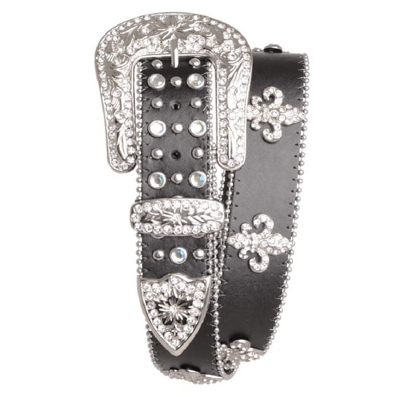 Nomad Creek Women's Fleur De Lis Rhinestone Studded Leather Belt