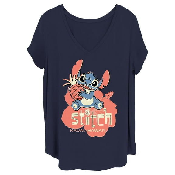 Women's Lilo & Stitch Kauai Pineapple Stitch Graphic Tee Navy Blue 1X