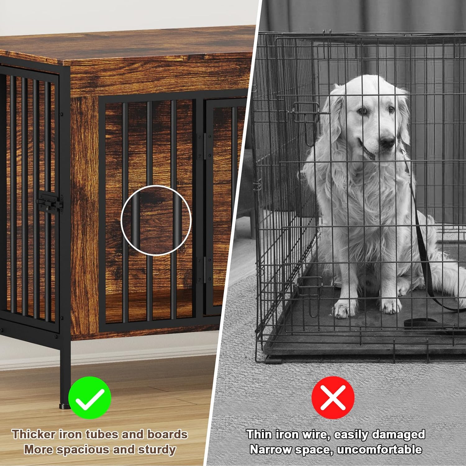 POAO 55.12" L Dog Crate Furniture for 2 Dogs, Heavy Duty Double Dog Crates for Small Dogs(0-20 Pounds), Dog Kennel Furniture Indoor as TV Stand,Brown