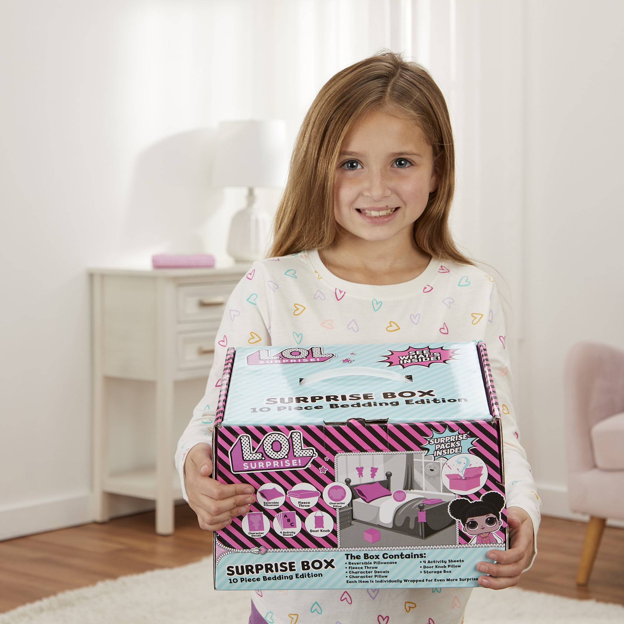 Kids Character Surprise Box, 10Pc Bedding Edition, Decorative Bedroom Accessories