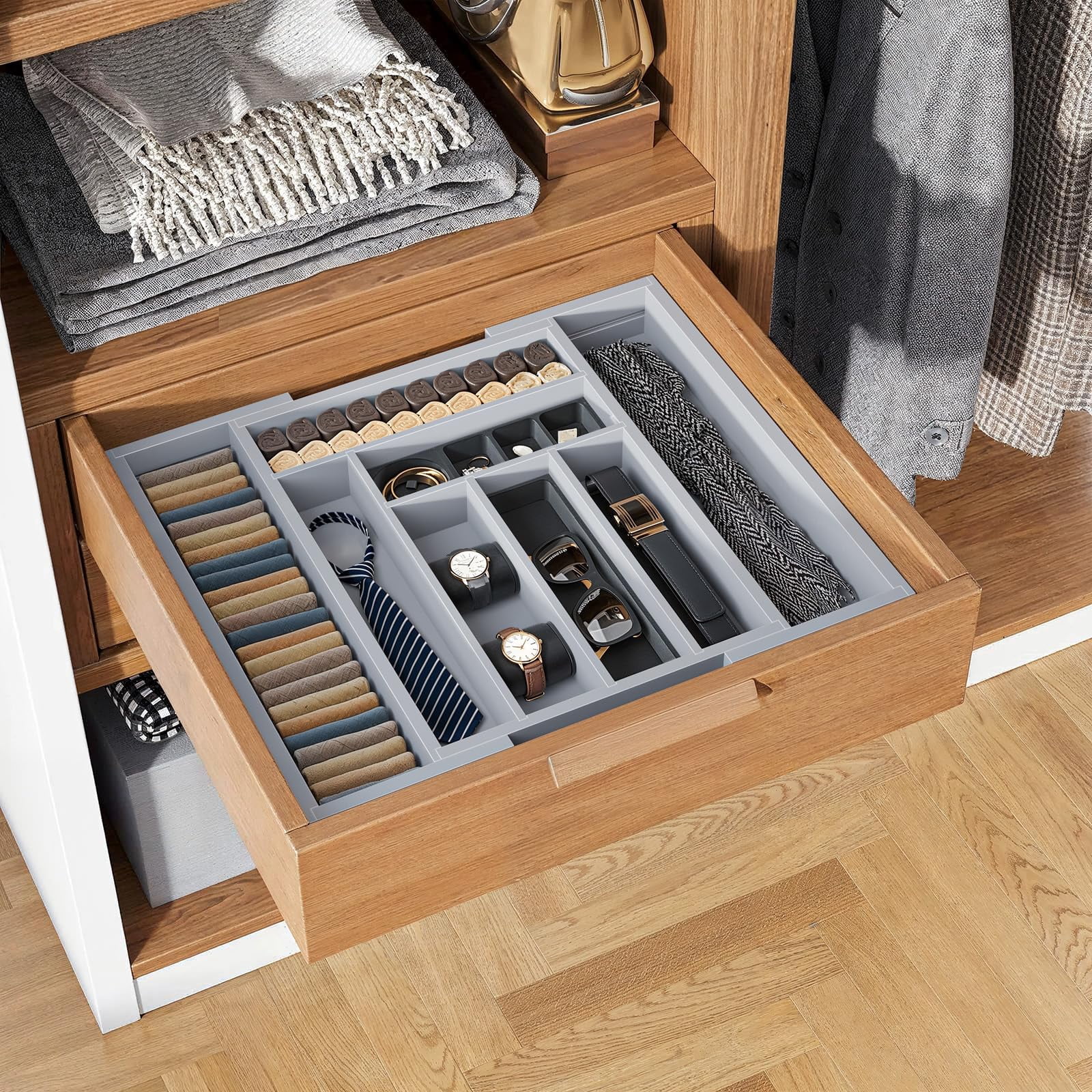 Bamboo Expandable Silverware Drawer Organizer Adjustable Utensil Tray Wood Cutlery Holder for Kitchen Storage and Home Organization