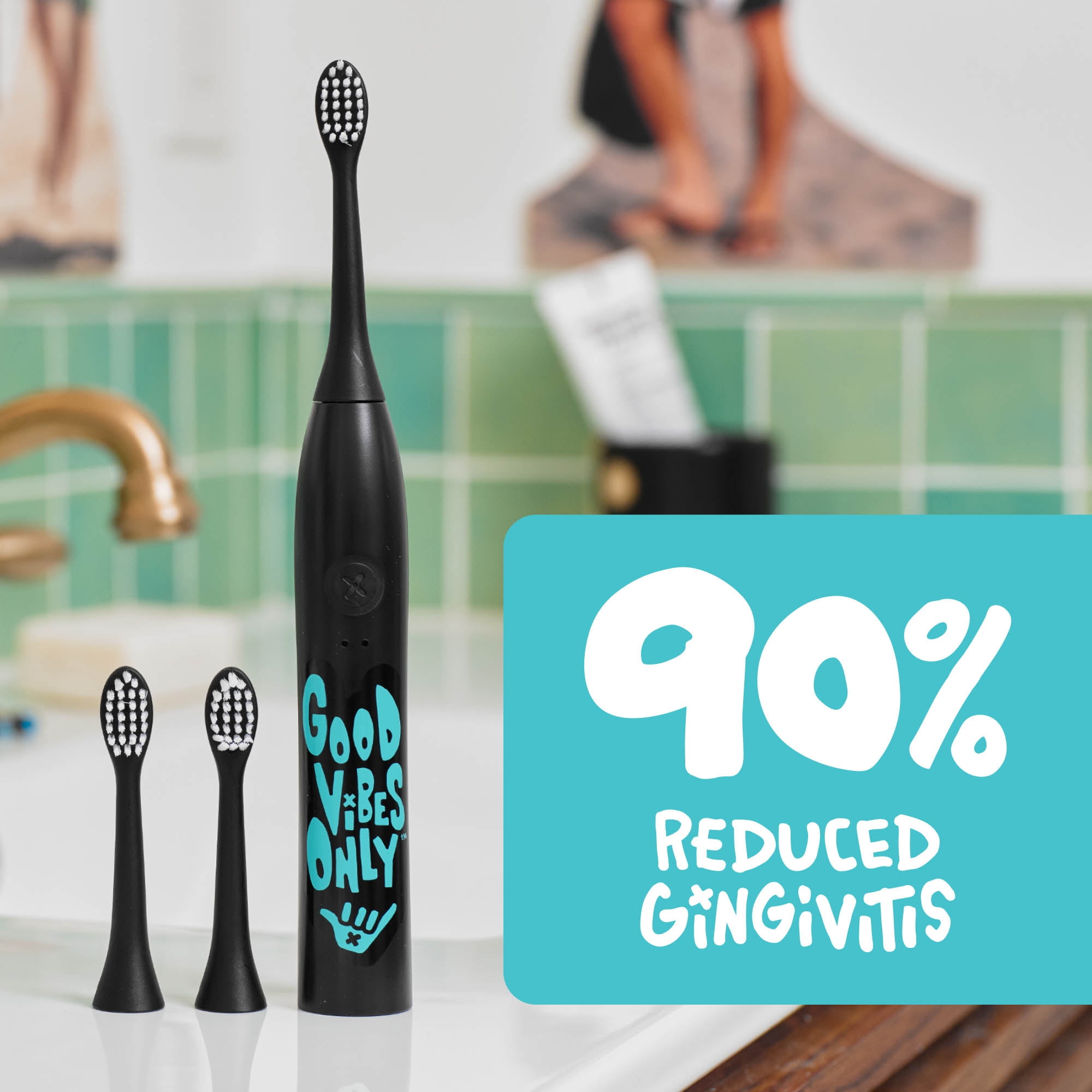 Made by Dentists Sonic X Electric Toothbrush for Tweens with 3 Brush Heads, Ages 8+ - Good Vibes Only