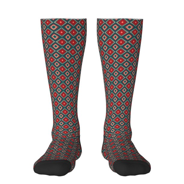 Fotbe Red And Orange On Blue Teal Calcetas Divertidas Estampadas para Hombre y Mujer, Calcetas de Algodón hasta la Rodilla para Caminar, Correr, Enfermería y Embarazo