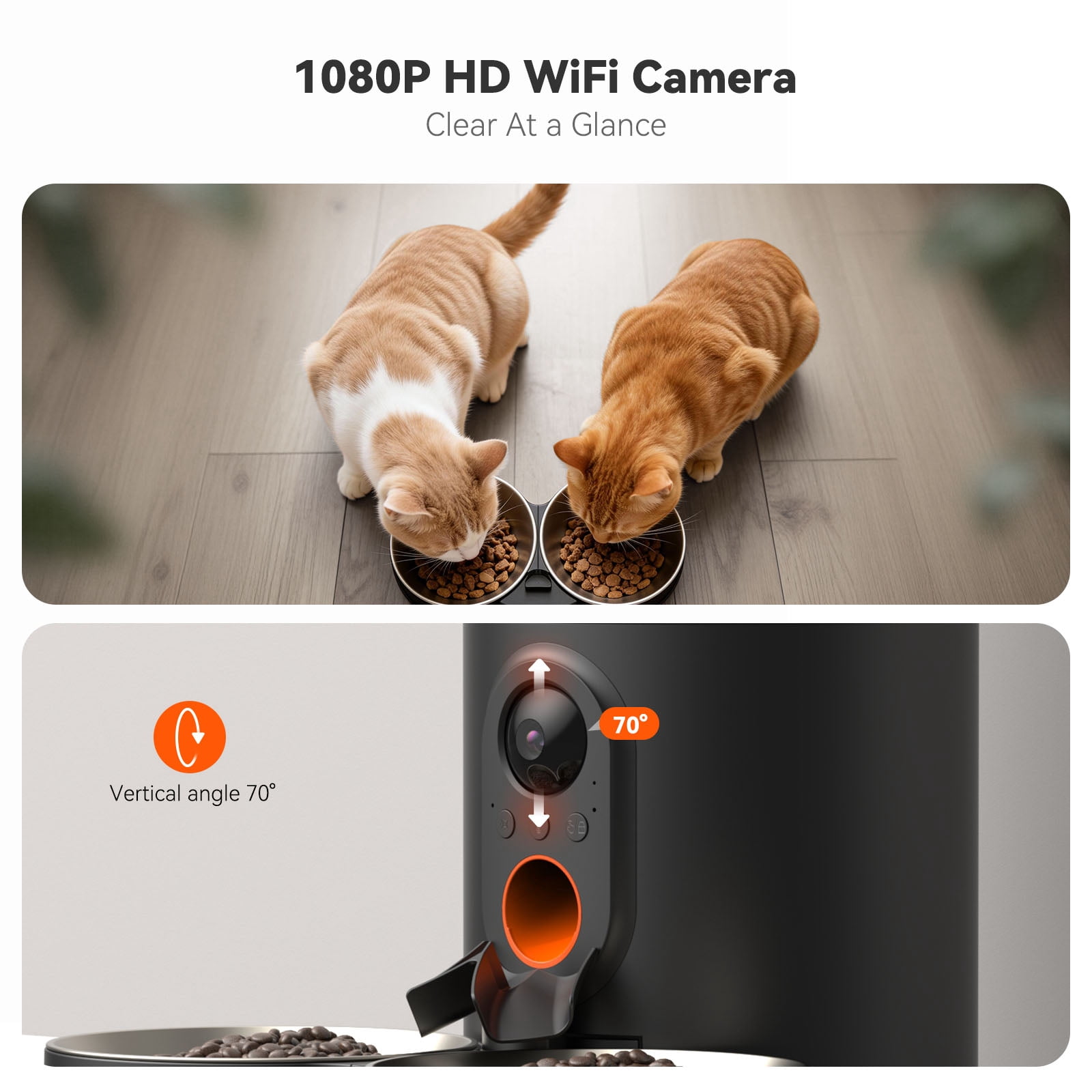WOPET Automatic Cat Feeder with 1080P Camera 6L WiFi for Two Pets