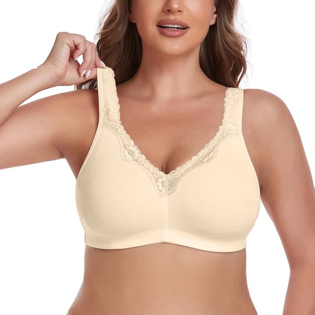 Women's Wireless Plus Size Lace Bra Full Coverage Unlined Cotton Bra