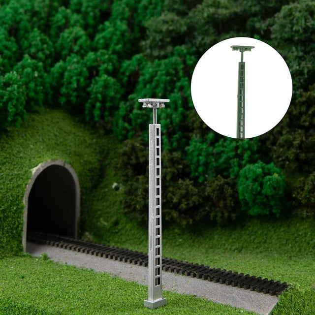 Model Railway Lamp Micro-Landscape Layout Props LED Metal Lamppost Park Decoration Miniature Ladder Streetlights Crafts Sand Green(Warm Light)