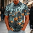 thumbnail image 2 of GrmtClth Men’s Full Button Halloween Camp Shirt Short Sleeve Jack O Lantern Coffin Ghost Rose Full Print Light Casual Party Blouse Hot Pink M, 2 of 5