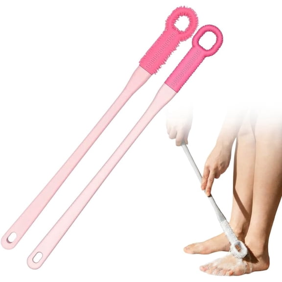 Long Handle Toe Cleaning Brush – Soft Rubber Toe Cleaner for Shower, Exfoliating Foot Scrubber for Seniors, Men & Women – Easy Reach Foot Care Tool(Pink)