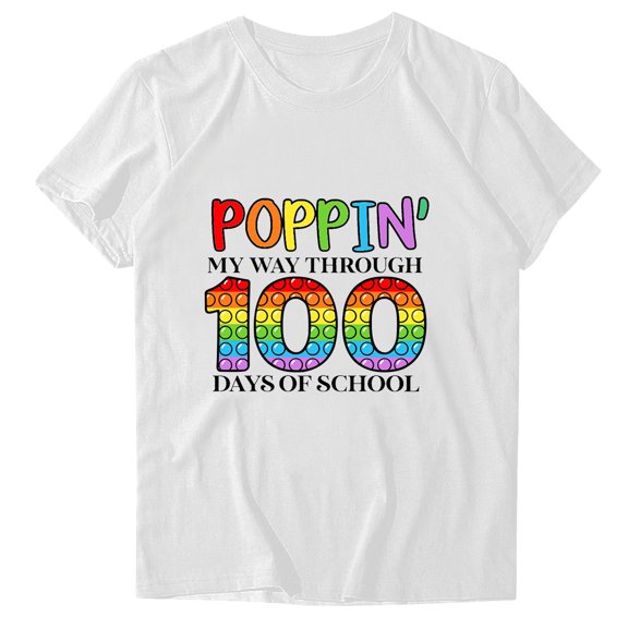 Fesfesfes Ladies T Shirts Women's Fashion Printed Round Neck Short Sleeve T-shirt Blouse Loose Tops Womens Tanks 8(L)