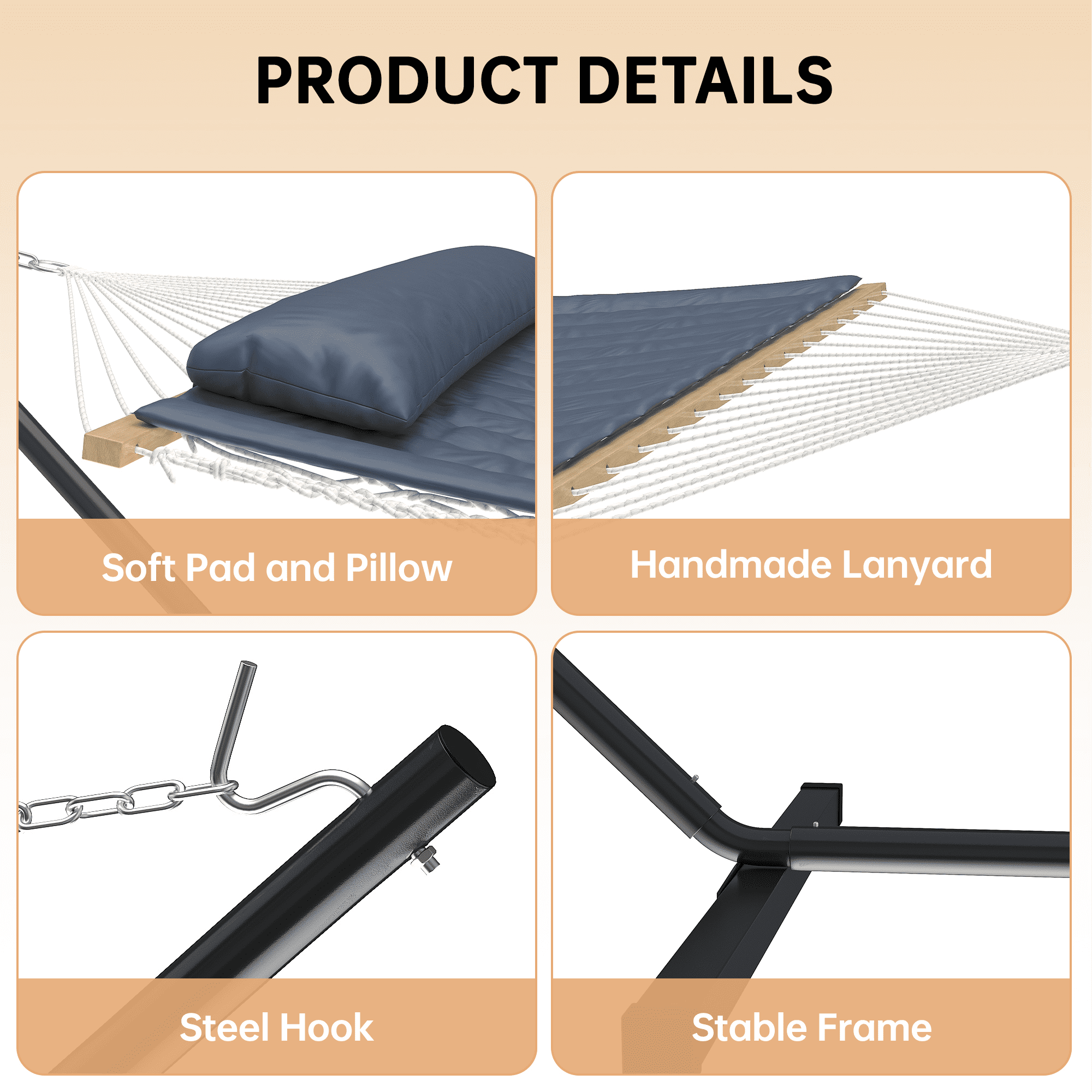 Garvee Heavy Duty 2 Person Hammock with Stand 450lb Capacity Includes Pad & Pillow for Backyard Patio