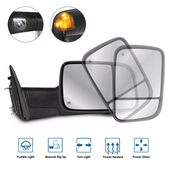MOSTPLUS Passenger Side Power Heated Tow Mirror w/ Turn Signal for 2009-2018 Dodge Ram