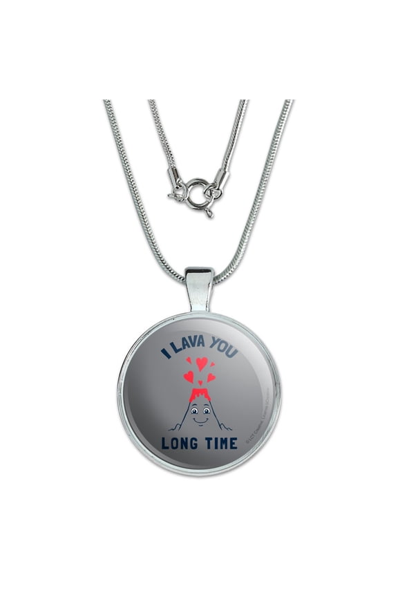 I Lava You Long Time Love Volcano Erupting Funny Humor 1" Pendant with Sterling Silver Plated Chain