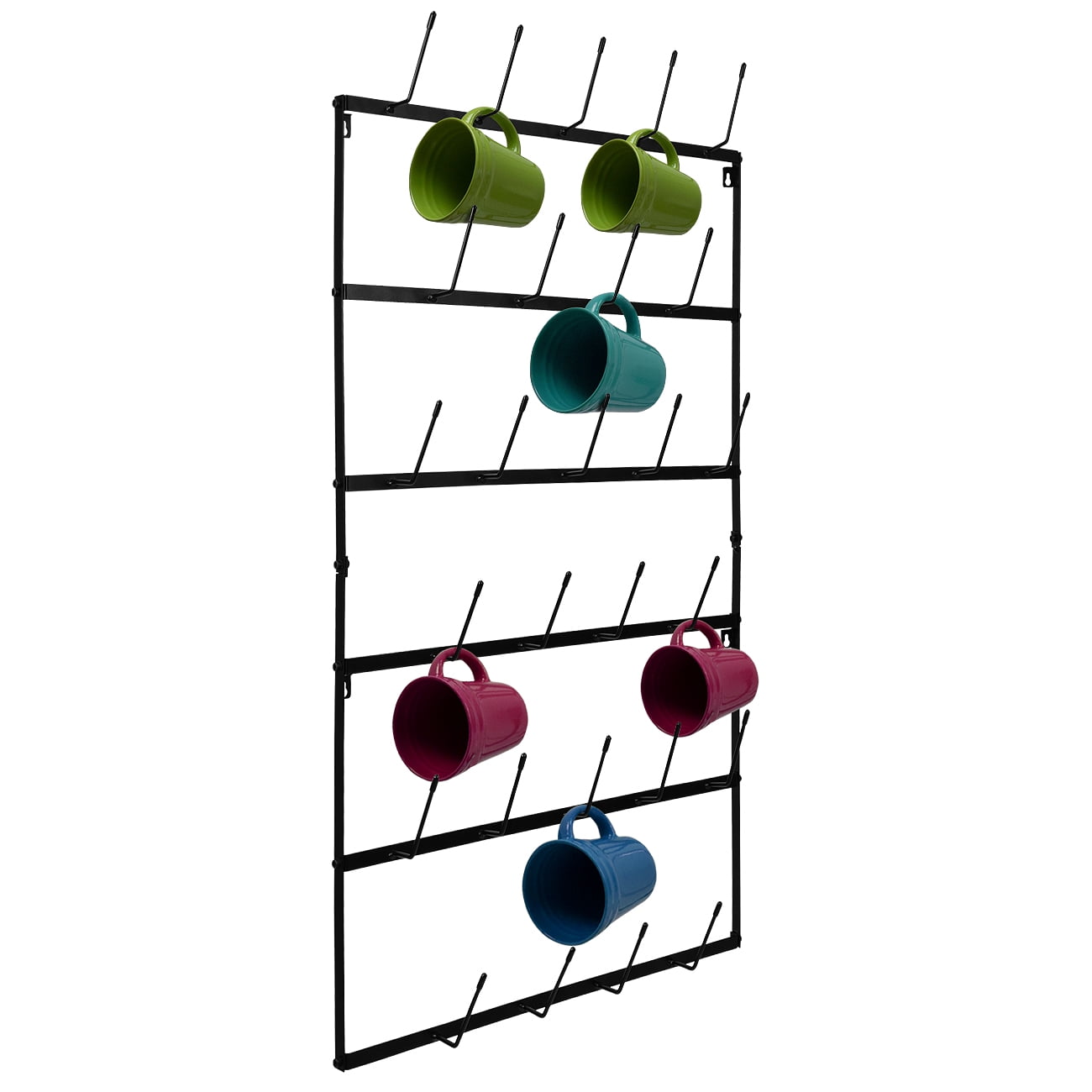 Metal Coffee Mug Rack Large 6 Row Wall Mounted Storage Display