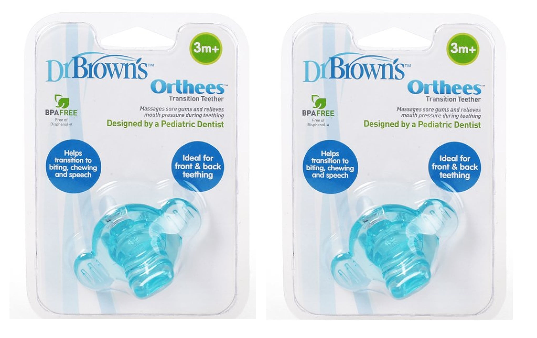 Brown's Orthees Transition Teether 3m+ Blue Dr Pack of 3 BPA Free 