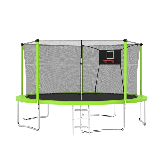 14FT Trampoline for Kids - Thickened Enclosure Net & Hoop Included - Outdoor Round Trampoline with Max Weight Capacity of 500 LBS
