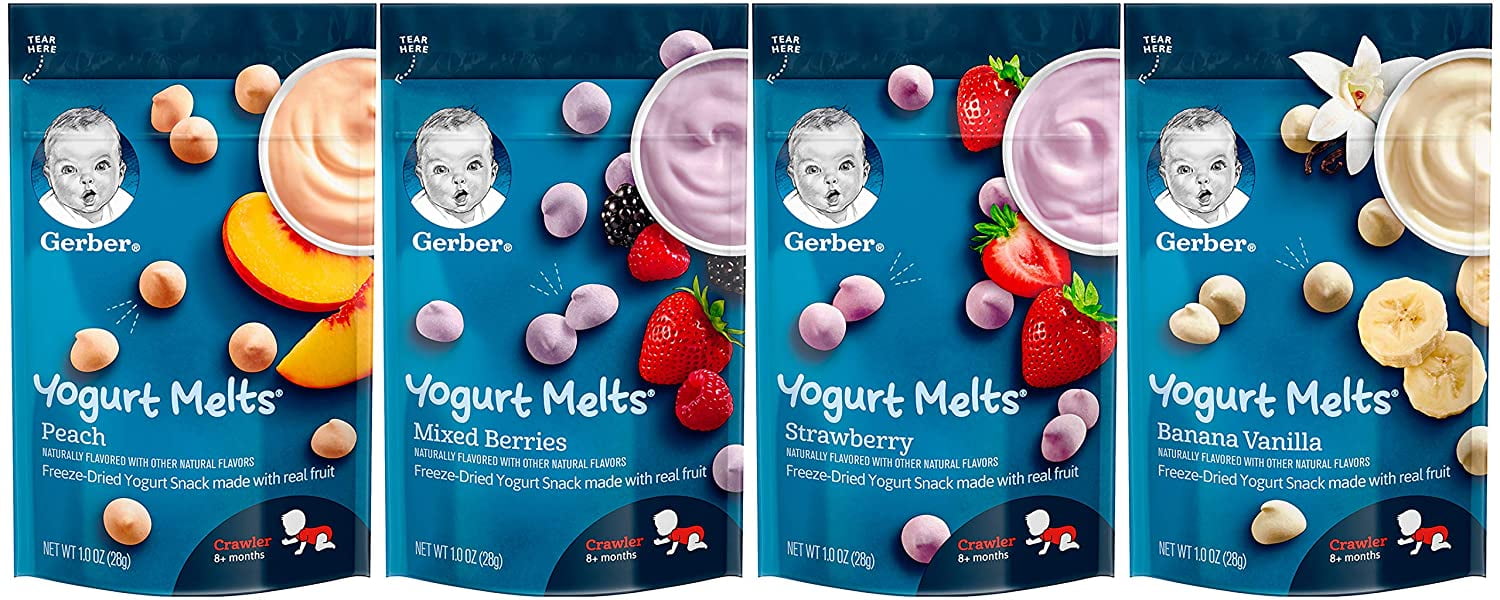 Gerber Yogurt Melts Variety Pack, 1 Peach, 1 Mixed Berry, 1 Strawberry, 1 Banana Vanilla, 4 CT