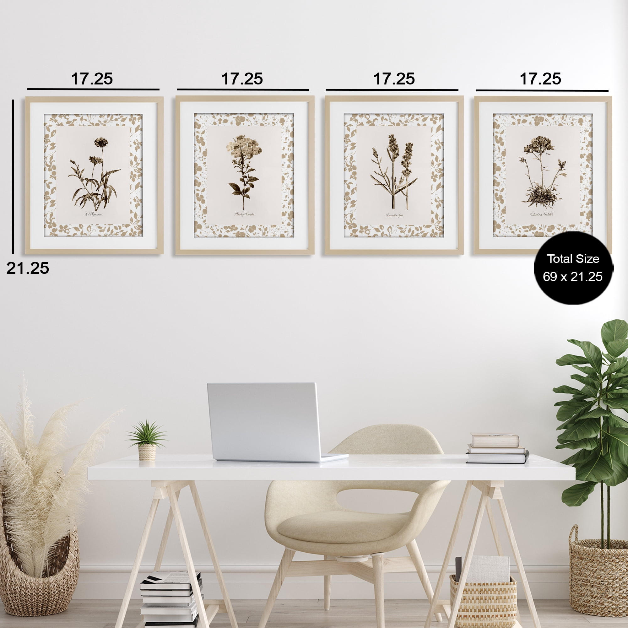 Stupell Industries Neutral Imperial Flower Studies 4 Piece Birch Framed Print Under Glass Set, design by Kelly Donovan