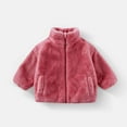 thumbnail image 2 of hoksml Toddler Kids Boys Girls Winter Faux Fur Fleece Jacket Solid Color Stand-Up Collar Zip Warm Coat With Pockets, 2 of 5