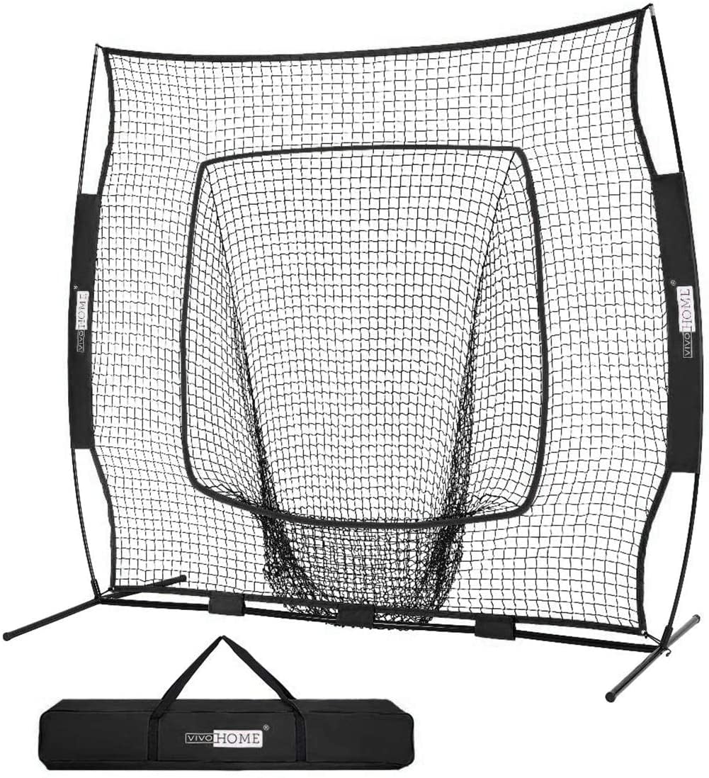 VIVOHOME 7 x 7 Feet Baseball Backstop Softball Practice Net with Strike Zone Target and Carry Bag for Batting Hitting and Pitching 