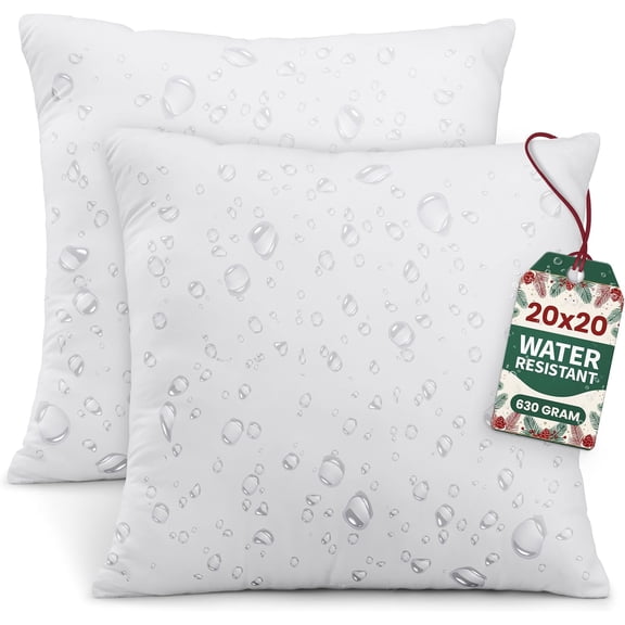 Outdoor Pillow Inserts 20 x 20 Inches (Pack of 2, White), Water Resistant Garden Throw Pillows for Patio and Porch Furniture
