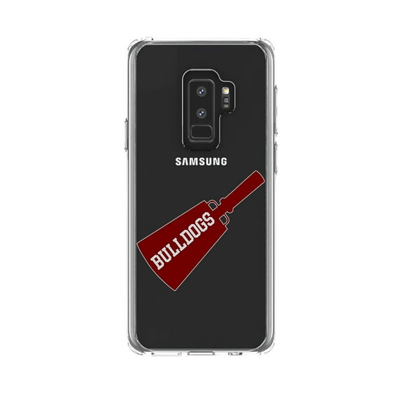 DistinctInk Clear Shockproof Hybrid Case for Samsung Galaxy S9  PLUS (6.2" Screen) - TPU Bumper, Acrylic Back, Tempered Glass Screen Protector - Bulldogs Cowbell - Maroon, Gray