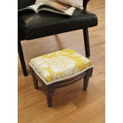 123 Creations Mustard Peony Footstool with wood stained finish