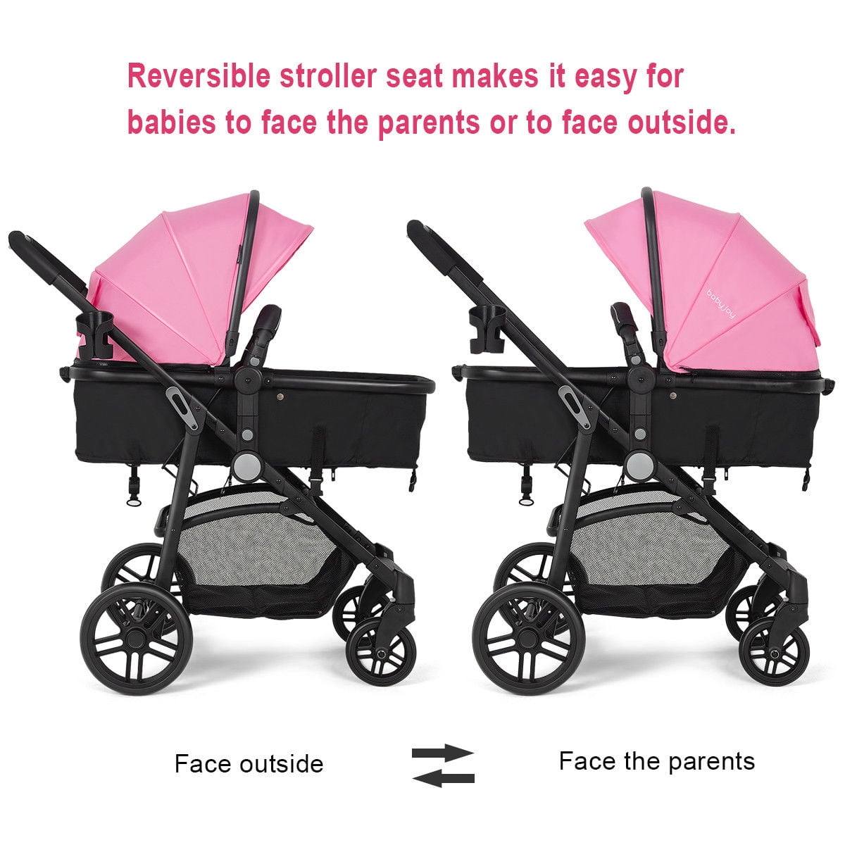 Costway Foldable Baby Stroller 2 in1 Newborn Infant Travel Buggy Pushchair Pink