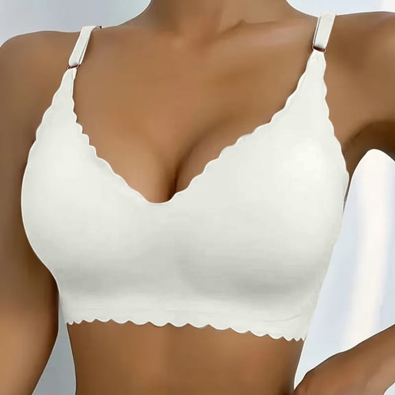 TEVEQ Push Up Bras for Women High Support No Underwire Wireless Bra Full Coverage Padded Support Bra for Lift Bralette Everyday Seamless Tshirt Bras Deep V Petal Bra No Underwear Soft Wireless Bra Co