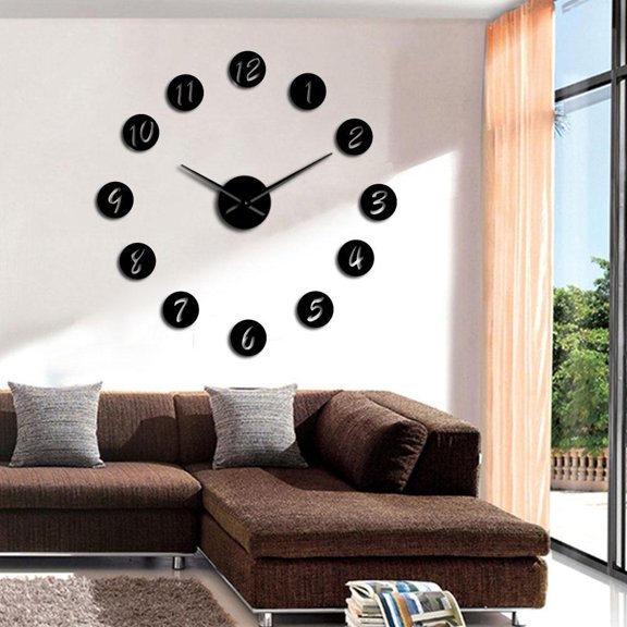 Large DIY Wall Clocks Modern 3D Silent Wall Clock Watch with Mirror Numbers Acrylic Stickers for Home Office Decorations Gift(Black,27inch)